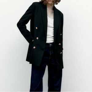 ZARA Classic Double Breasted Gold Button Straight Blazer Jacket
